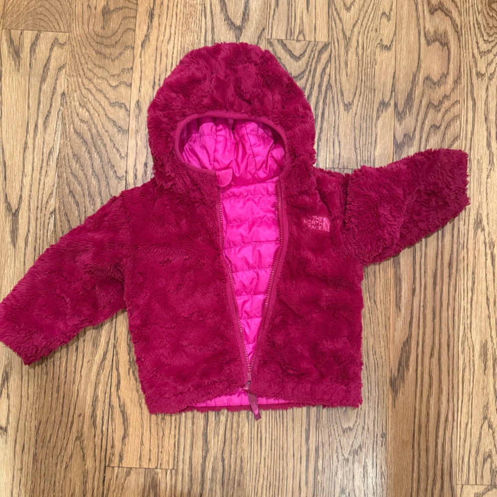 North Face Reversible Pink Hooded fuzzy fleece Jacket 4T